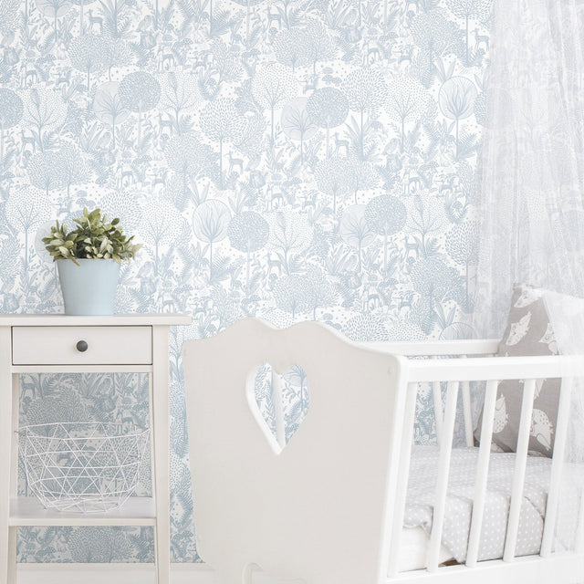 Forest Friends Blue Peel & Stick Wallpaper with Kids Nature Novelty Pattern - York RMK12075RL