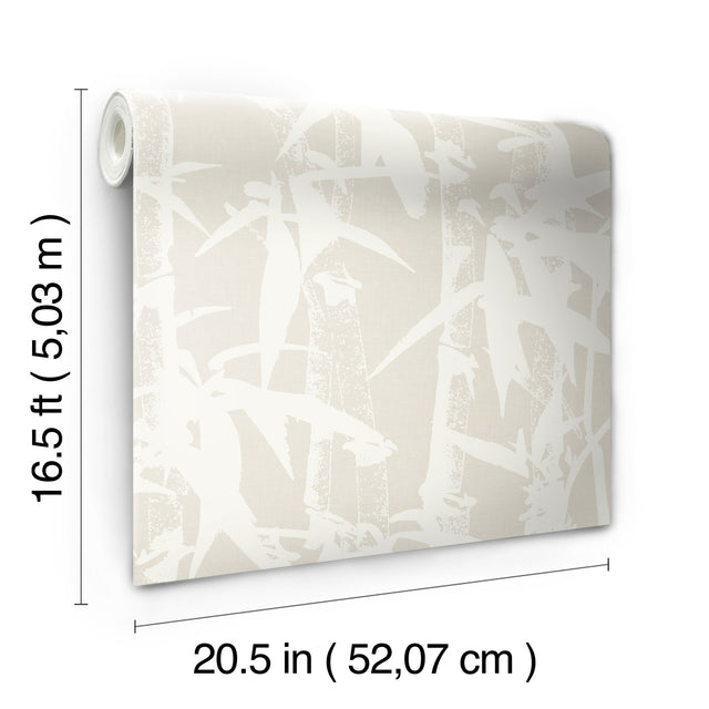 Modern Bamboo White Peel & Stick Wallpaper in Bamboo Nature Pattern, Transitional Style - York RMK12078WP