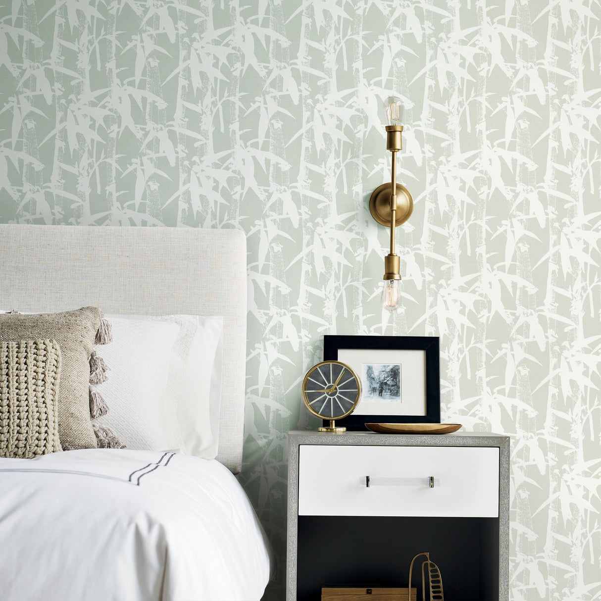Modern Bamboo Green Peel & Stick Wallpaper with Nature Bamboo Motif, Transitional Style - York RMK12079WP