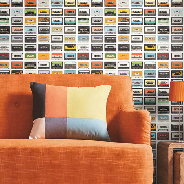 Retro Cassettes Multicolor Peel & Stick Wallpaper with Novelty Retro Pattern - York RMK12080RL