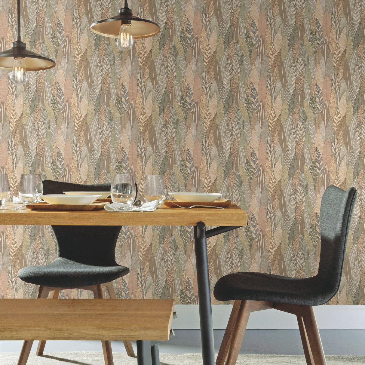 Fern & Feathers Tan Peel & Stick Wallpaper with Modern Nature Novelty Pattern - York RMK12084RL