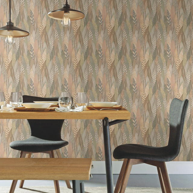 Fern & Feathers Tan Peel & Stick Wallpaper with Modern Nature Novelty Pattern - York RMK12084RL