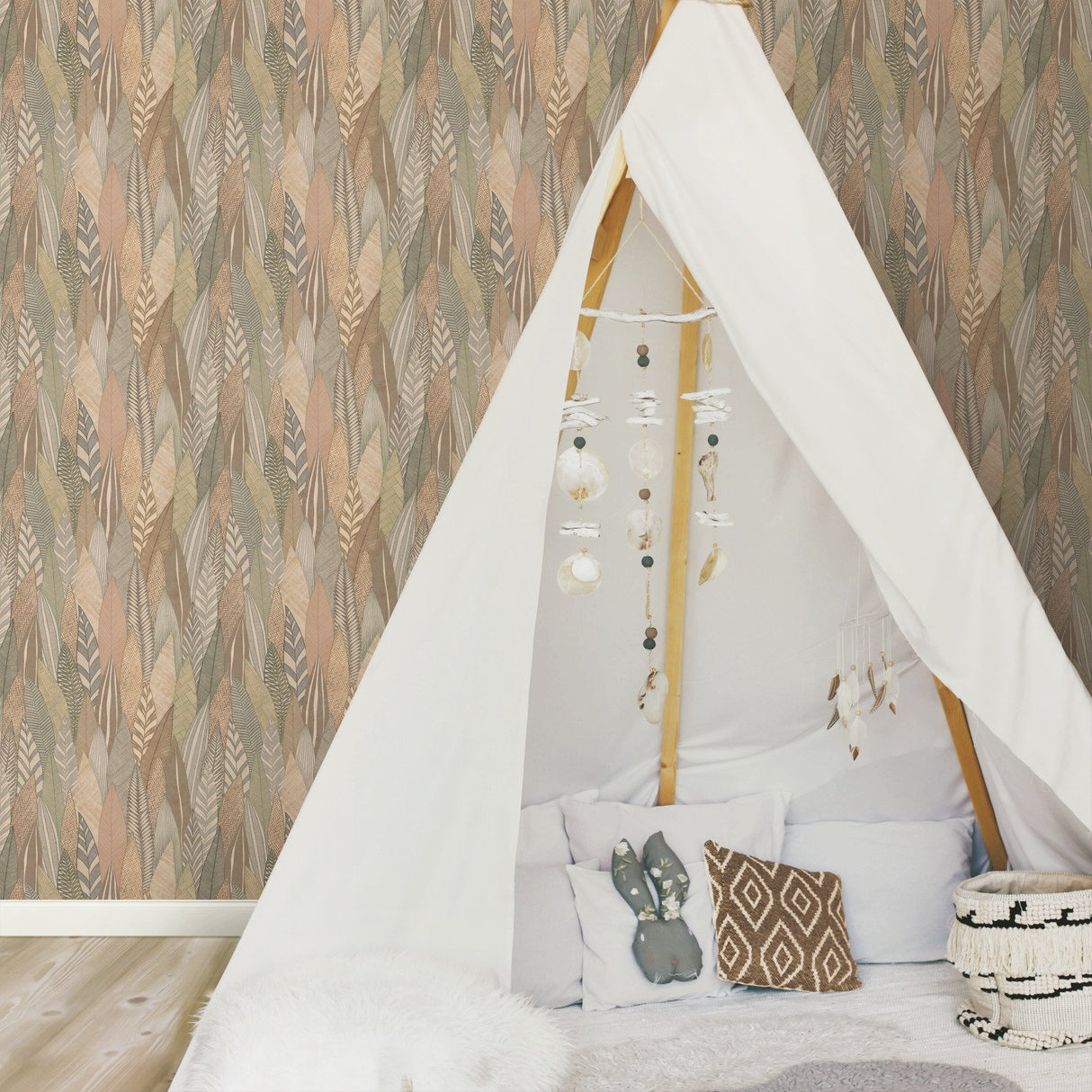 Fern & Feathers Tan Peel & Stick Wallpaper with Modern Nature Novelty Pattern - York RMK12084RL