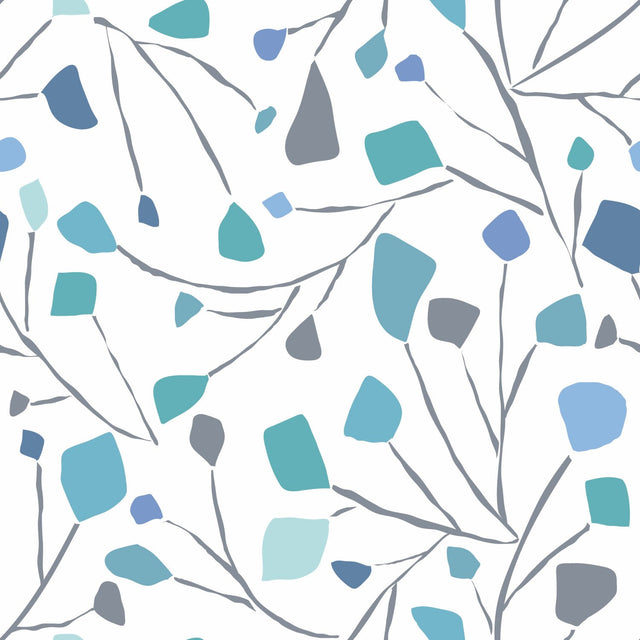 Terrazzo Branch Blue Peel & Stick Wallpaper with Whimsical Abstract Novelty Pattern - York RMK12094RL
