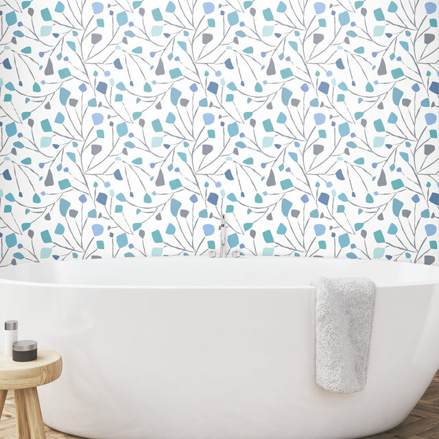 Terrazzo Branch Blue Peel & Stick Wallpaper with Whimsical Abstract Novelty Pattern - York RMK12094RL