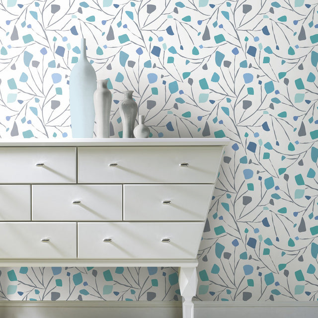 Terrazzo Branch Blue Peel & Stick Wallpaper with Whimsical Abstract Novelty Pattern - York RMK12094RL