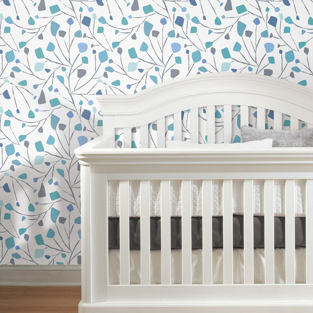 Terrazzo Branch Blue Peel & Stick Wallpaper with Whimsical Abstract Novelty Pattern - York RMK12094RL