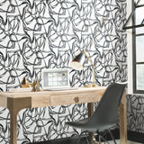 Ribbon Trail Black Peel & Stick Wallpaper with Modern Geometric Linework - York RMK12097RL