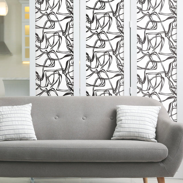 Ribbon Trail Black Peel & Stick Wallpaper with Modern Geometric Linework - York RMK12097RL