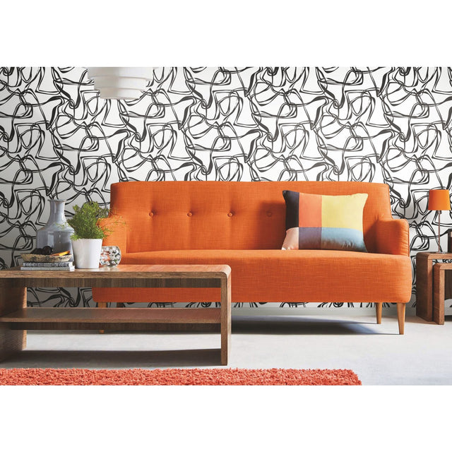 Ribbon Trail Black Peel & Stick Wallpaper with Modern Geometric Linework - York RMK12097RL