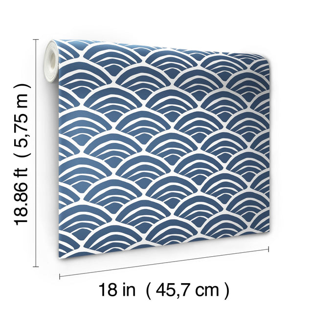 Coastal Scallop Blue Peel & Stick Wallpaper with Geometric Coastal Scallop Motif - York RMK12101RL