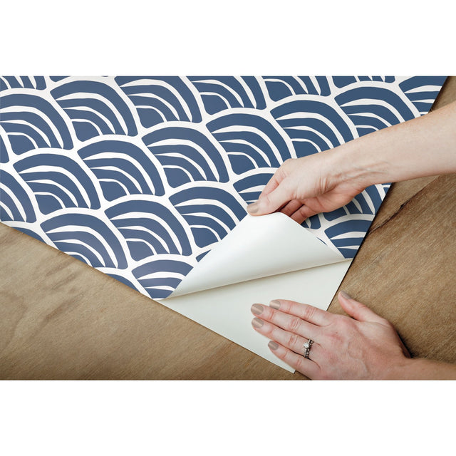 Coastal Scallop Blue Peel & Stick Wallpaper with Geometric Coastal Scallop Motif - York RMK12101RL