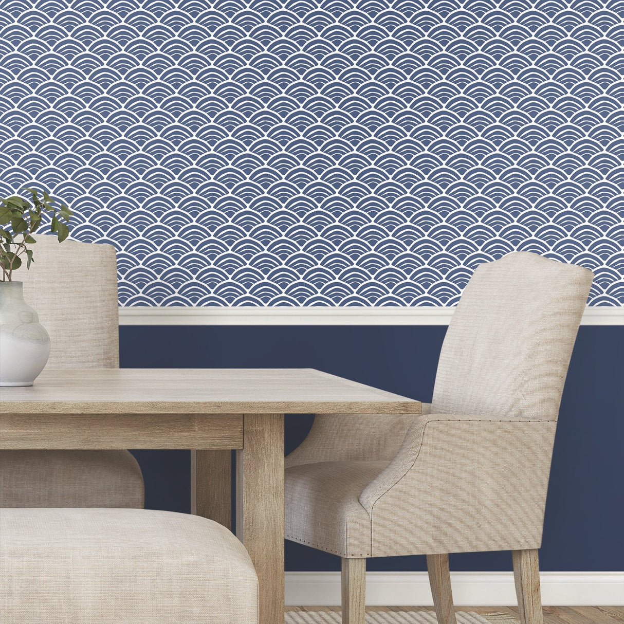 Coastal Scallop Blue Peel & Stick Wallpaper with Geometric Coastal Scallop Motif - York RMK12101RL