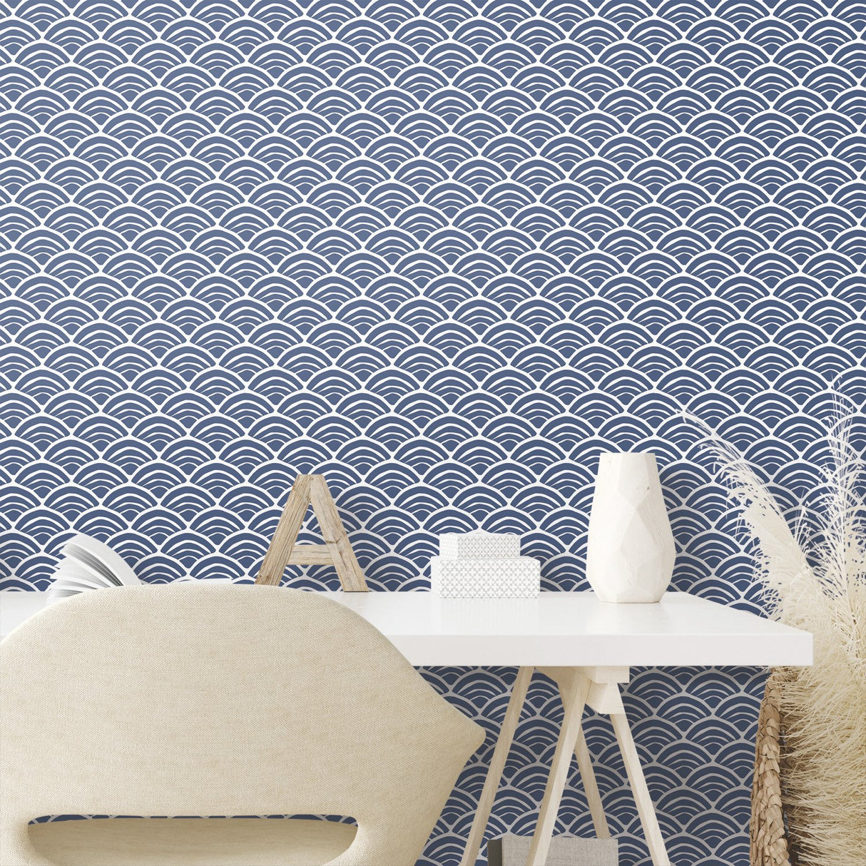 Coastal Scallop Blue Peel & Stick Wallpaper with Geometric Coastal Scallop Motif - York RMK12101RL