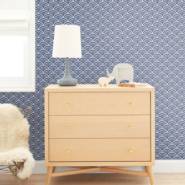 Coastal Scallop Blue Peel & Stick Wallpaper with Geometric Coastal Scallop Motif - York RMK12101RL