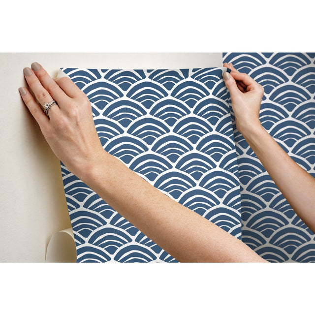 Coastal Scallop Blue Peel & Stick Wallpaper with Geometric Coastal Scallop Motif - York RMK12101RL