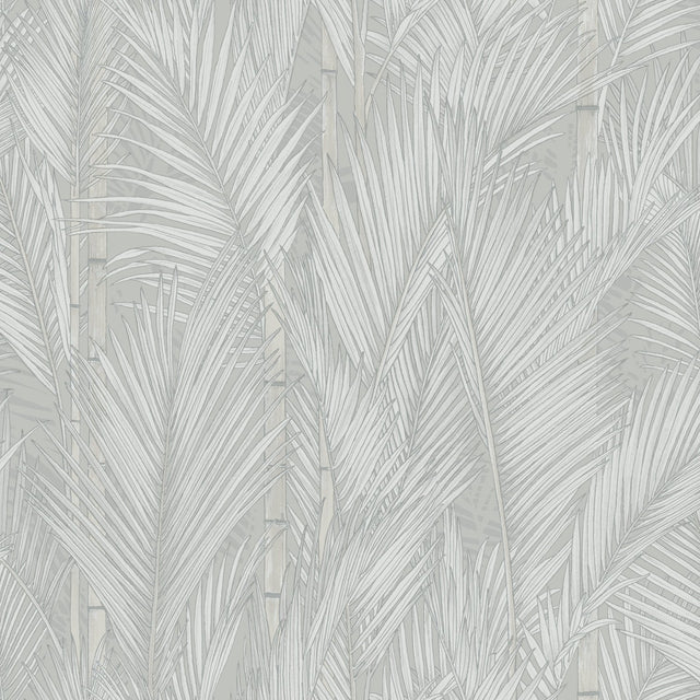 Swaying Fronds Grey Peel & Stick Wallpaper with Pearl Botanical Tropical Leaves - York RMK12102WP