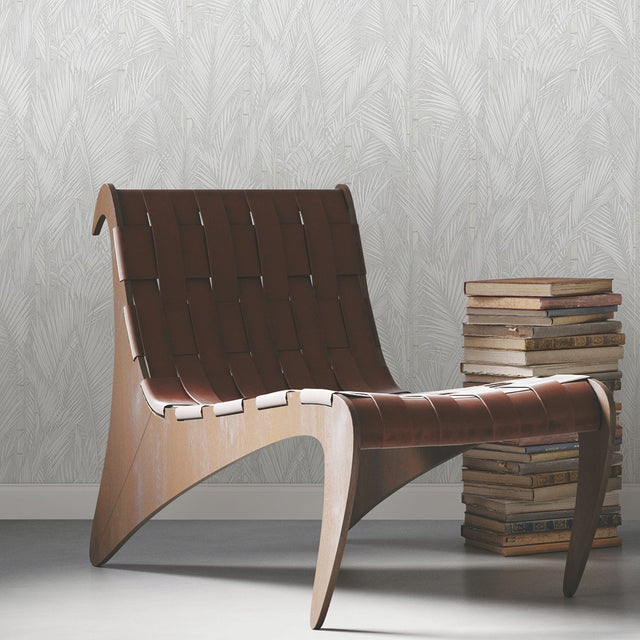 Swaying Fronds Grey Peel & Stick Wallpaper with Pearl Botanical Tropical Leaves - York RMK12102WP
