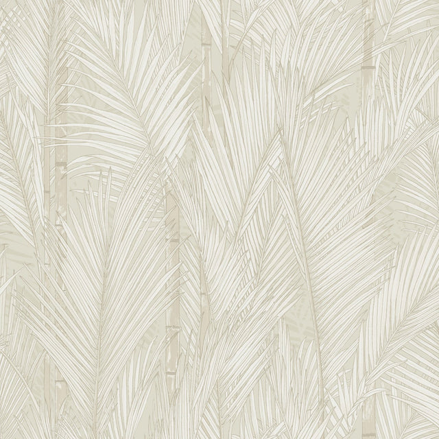 Swaying Fronds Taupe Peel & Stick Wallpaper with Pearl Tropical Botanical Leaf Pattern - York RMK12103WP
