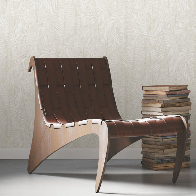 Swaying Fronds Taupe Peel & Stick Wallpaper with Pearl Tropical Botanical Leaf Pattern - York RMK12103WP