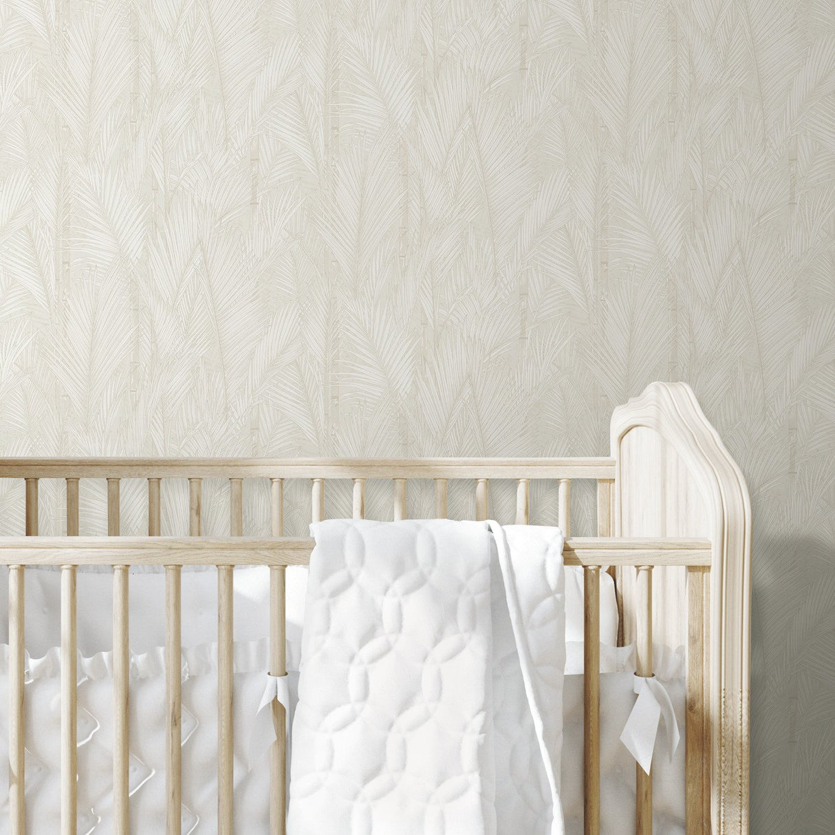 Swaying Fronds Taupe Peel & Stick Wallpaper with Pearl Tropical Botanical Leaf Pattern - York RMK12103WP
