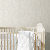 Swaying Fronds Taupe Peel & Stick Wallpaper with Pearl Tropical Botanical Leaf Pattern - York RMK12103WP