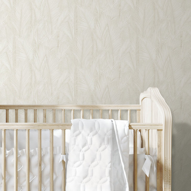Swaying Fronds Taupe Peel & Stick Wallpaper with Pearl Tropical Botanical Leaf Pattern - York RMK12103WP