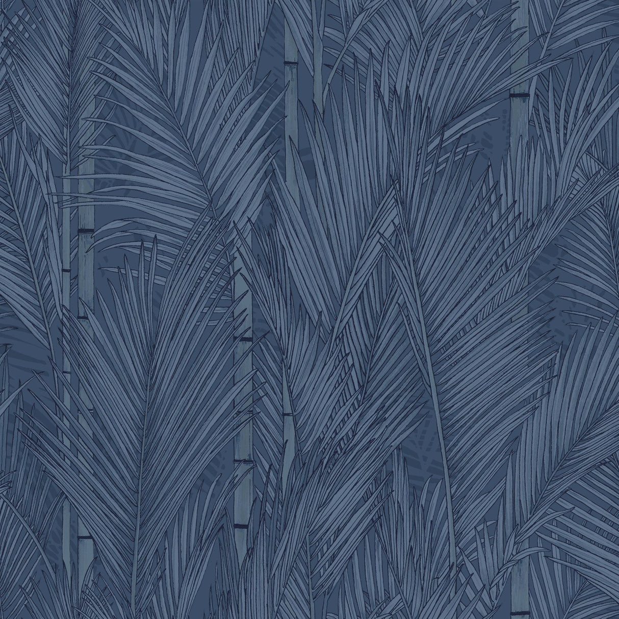 Swaying Fronds Navy Peel & Stick Wallpaper with Pearl Leaf Pattern, Tropical Botanical Style - York RMK12104WP