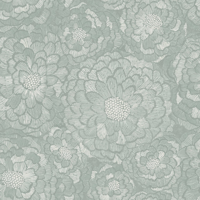 Zen Dahlia Green Peel & Stick Wallpaper with Modern Botanical Floral Pattern - York RMK12107WP