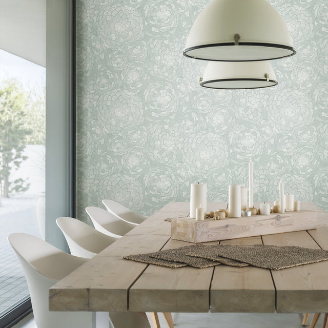 Zen Dahlia Green Peel & Stick Wallpaper with Modern Botanical Floral Pattern - York RMK12107WP