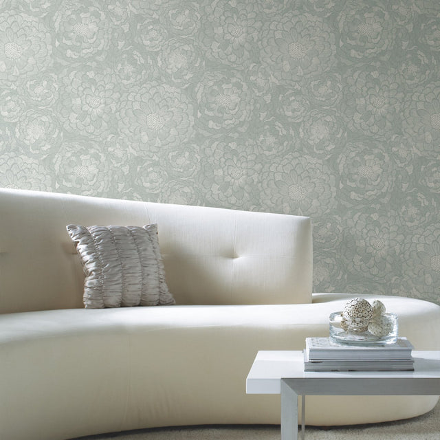 Zen Dahlia Green Peel & Stick Wallpaper with Modern Botanical Floral Pattern - York RMK12107WP