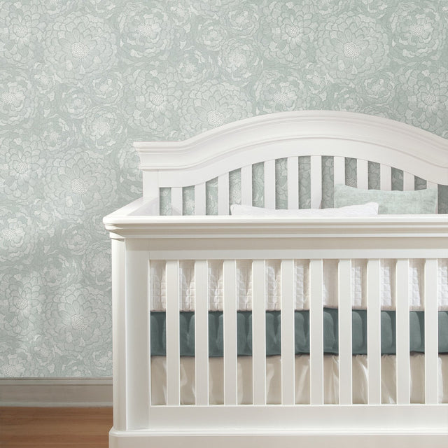 Zen Dahlia Green Peel & Stick Wallpaper with Modern Botanical Floral Pattern - York RMK12107WP