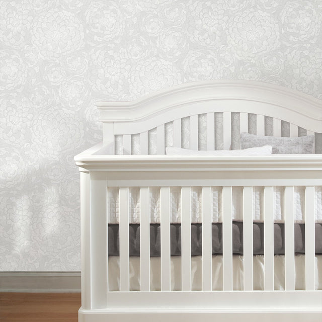 Zen Dahlia Grey and White Peel & Stick Wallpaper with Botanical Floral Motif - York RMK12108WP