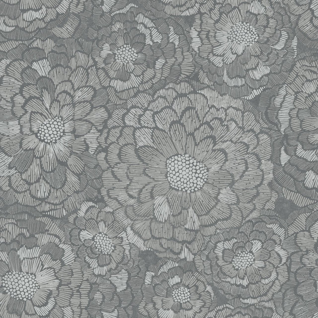 Zen Dahlia Grey Peel & Stick Wallpaper with Modern Botanical Floral Pattern - York RMK12109WP