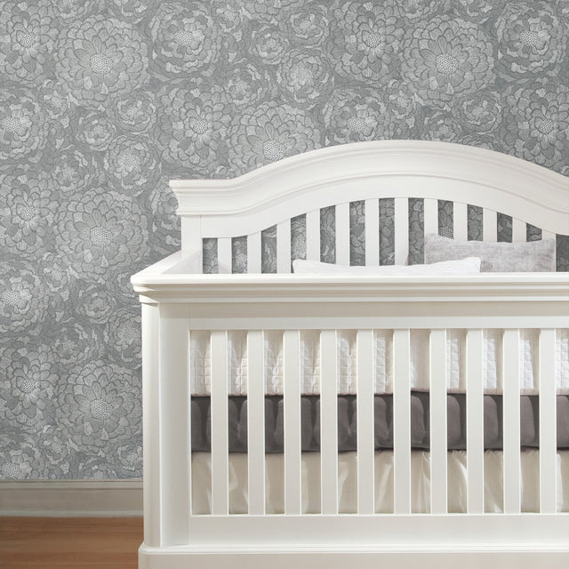 Zen Dahlia Grey Peel & Stick Wallpaper with Modern Botanical Floral Pattern - York RMK12109WP