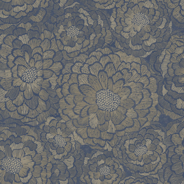 Zen Dahlia Blue Peel & Stick Wallpaper with Modern Botanical Floral Pattern - York RMK12110WP