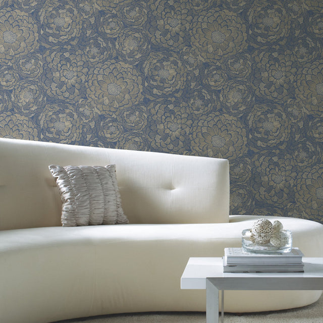 Zen Dahlia Blue Peel & Stick Wallpaper with Modern Botanical Floral Pattern - York RMK12110WP