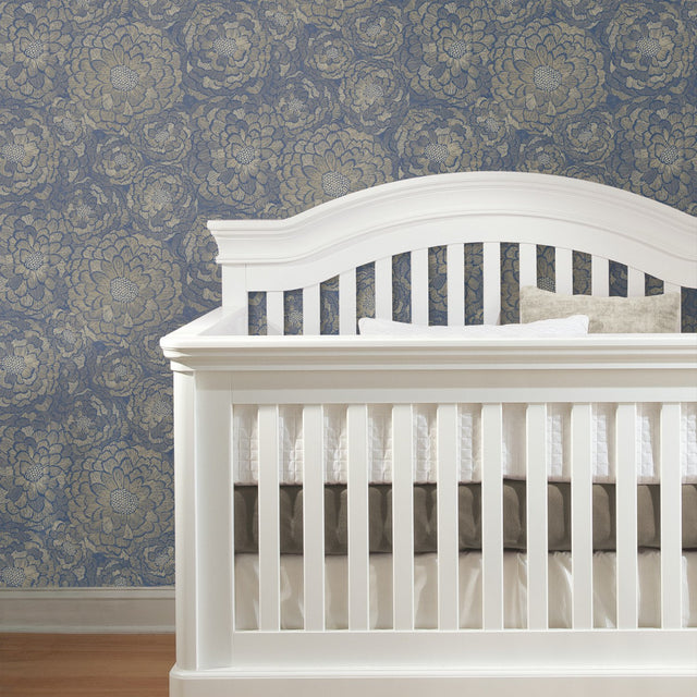 Zen Dahlia Blue Peel & Stick Wallpaper with Modern Botanical Floral Pattern - York RMK12110WP