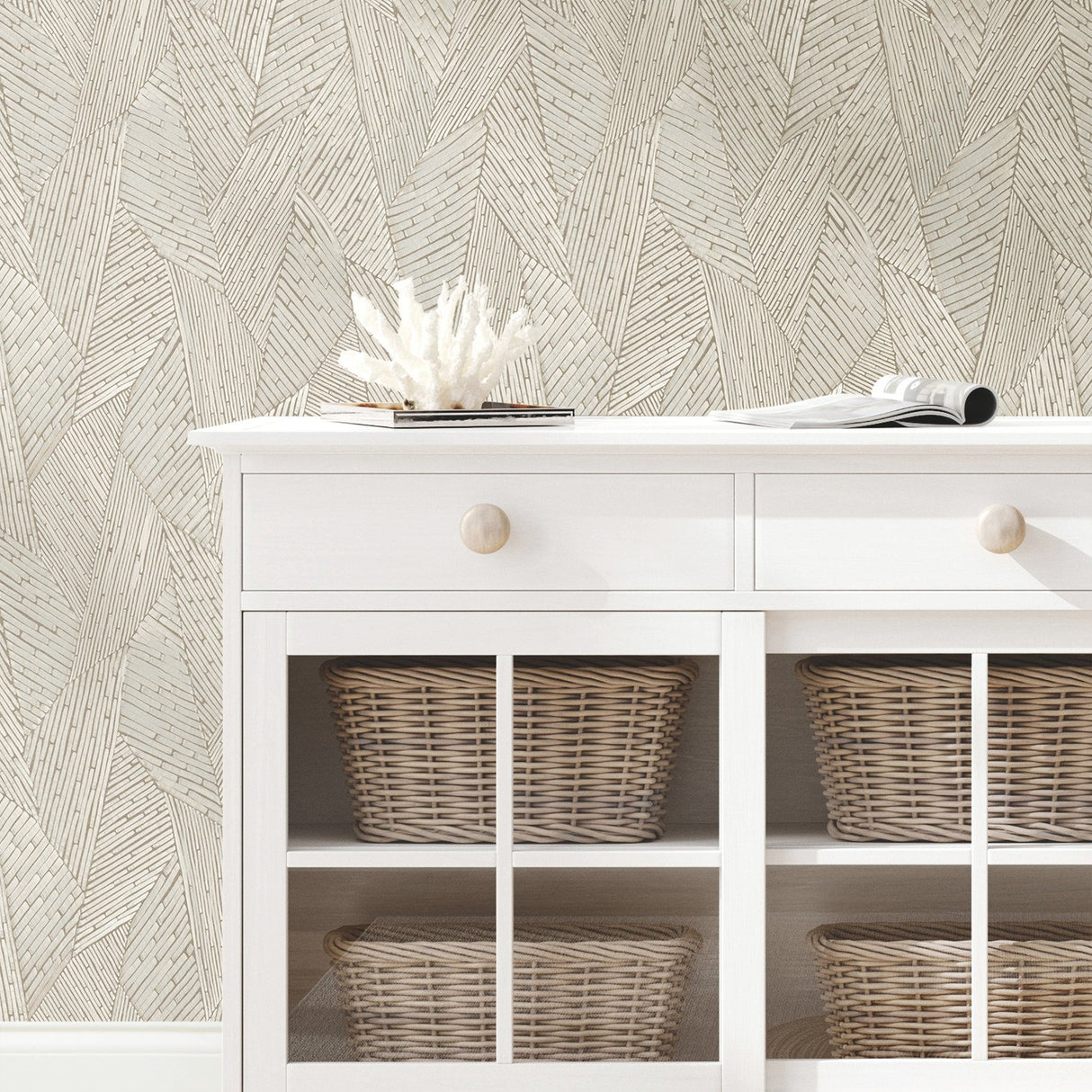 Woven Reed Stitch Brown Peel & Stick Wallpaper with Pearl Effect - RoomMates RMK12111WP