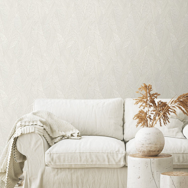 Woven Reed Stitch Taupe Peel & Stick Wallpaper with Pearl Geometric Motif - York RMK12113WP