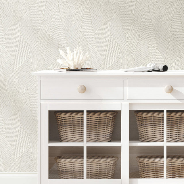 Woven Reed Stitch Taupe Peel & Stick Wallpaper with Pearl Geometric Motif - York RMK12113WP