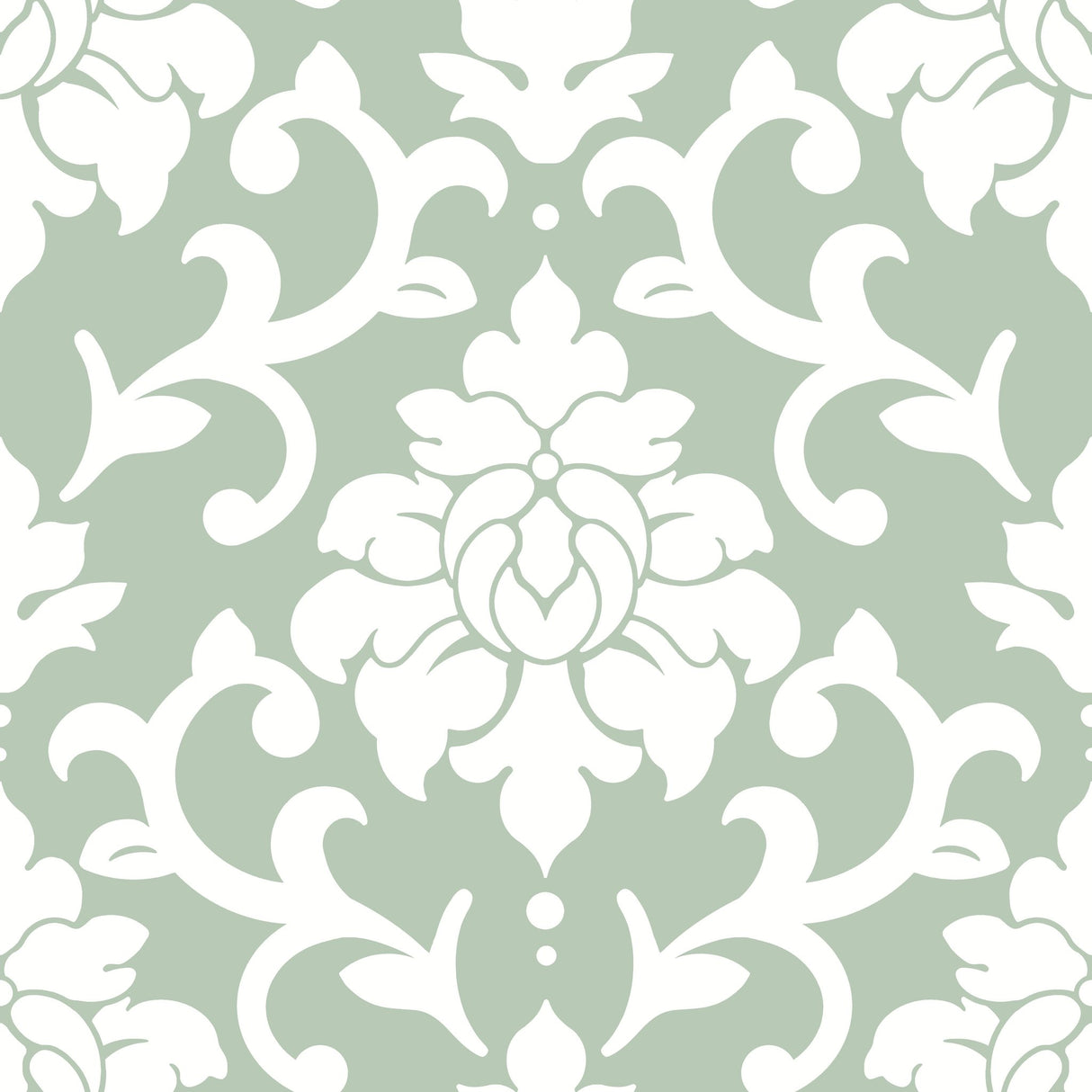 Damask Green Peel & Stick Wallpaper with Traditional Damask Pattern - York RMK12116WP