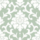 Damask Green Peel & Stick Wallpaper with Traditional Damask Pattern - York RMK12116WP