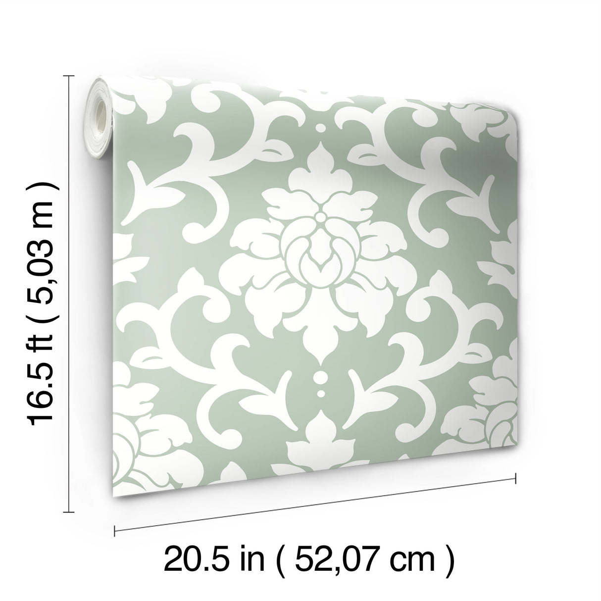 Damask Green Peel & Stick Wallpaper with Traditional Damask Pattern - York RMK12116WP