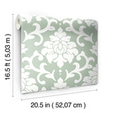 Damask Green Peel & Stick Wallpaper with Traditional Damask Pattern - York RMK12116WP