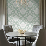 Damask Green Peel & Stick Wallpaper with Traditional Damask Pattern - York RMK12116WP