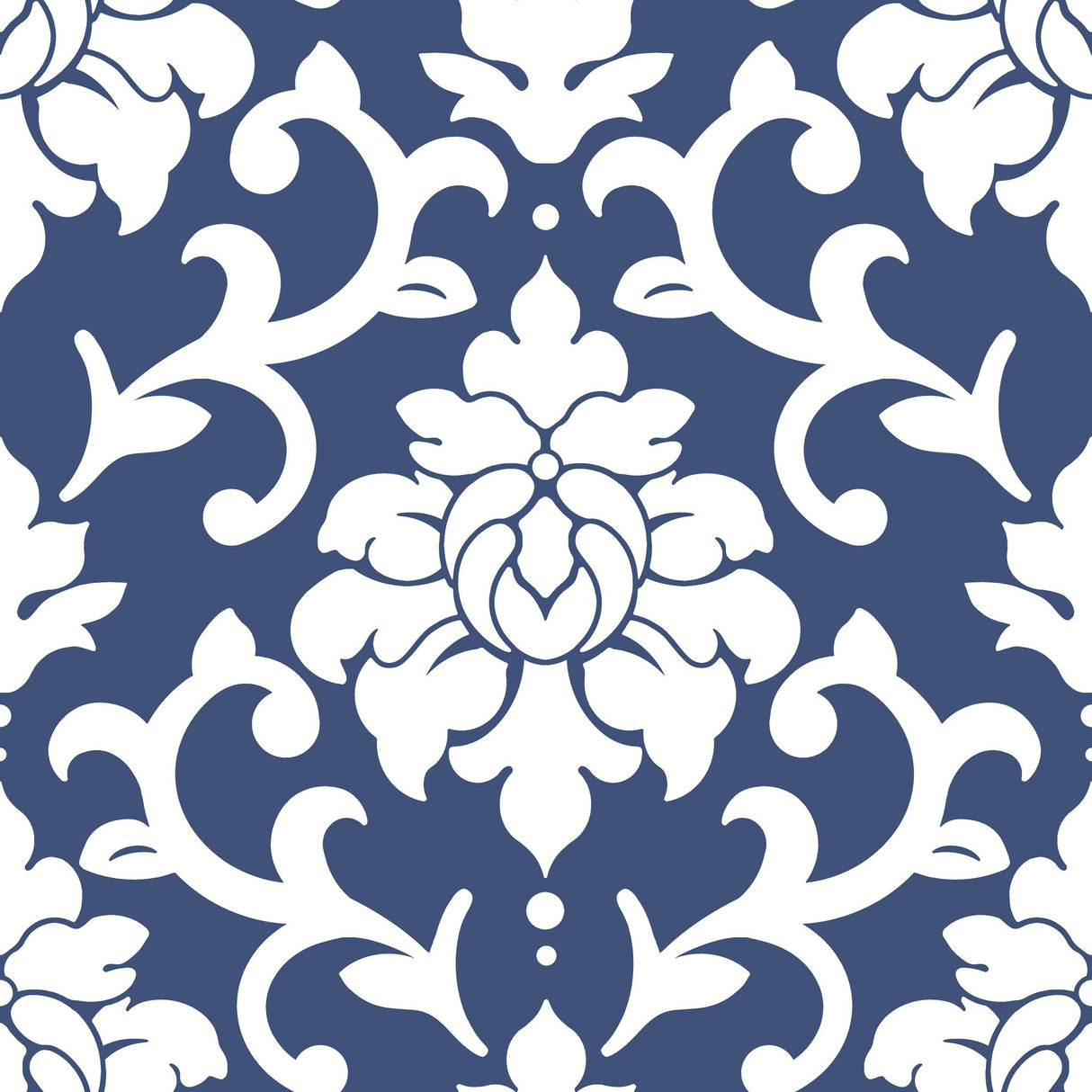 Damask Blue Peel & Stick Wallpaper with Traditional Damask Pattern - York RMK12119WP