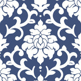 Damask Blue Peel & Stick Wallpaper with Traditional Damask Pattern - York RMK12119WP
