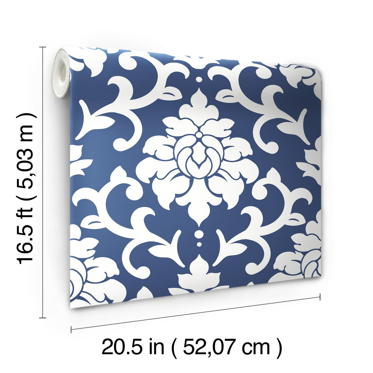 Damask Blue Peel & Stick Wallpaper with Traditional Damask Pattern - York RMK12119WP