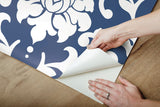 Damask Blue Peel & Stick Wallpaper with Traditional Damask Pattern - York RMK12119WP
